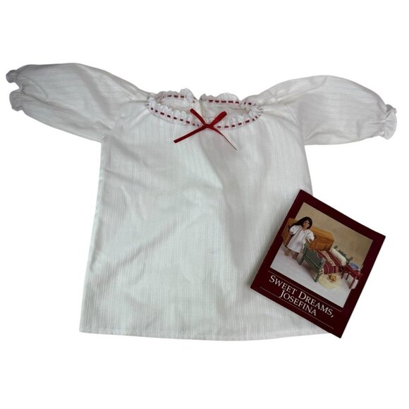 Vintage Pleasant Company Josefina Night Shift White Nightgown Red Ribbon Pajamas - Picture 1 of 9